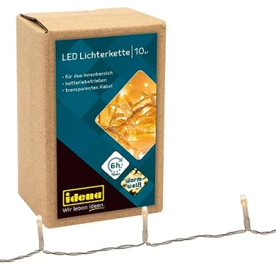 Bild av Idena 8582065 LED ljusslinga med 10 varmvita lysdioder, 6 timmars timerfunktion, batteridriven, ca 1 m lång, för inomhusbruk, som dekoration fester, jul, bröllop