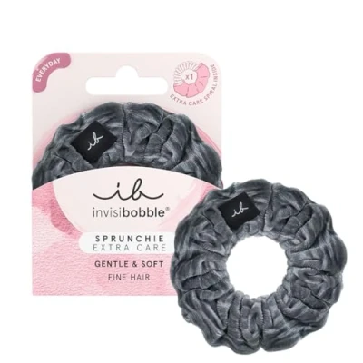 Bild av Invisibobble Sprunchie grå pigtailer Extra Care x1 Scrunchie tyg med hårgummi spiral till insidan Coleters hår bekväm kvinna och man