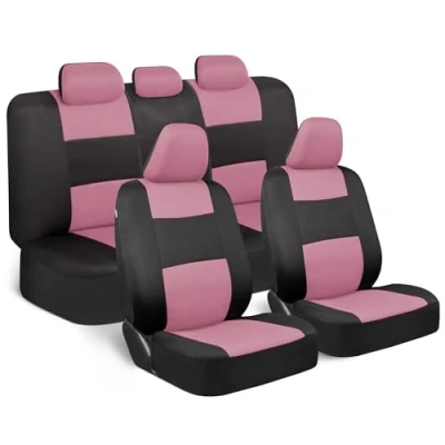 Bild av BDK PolyPro bilsätesöverdrag fullt set i rosa på svart främre och bakre delad bänk för bilar, lätt att installera skyddsset, tillbehör bil lastbilar skåpbil SUV