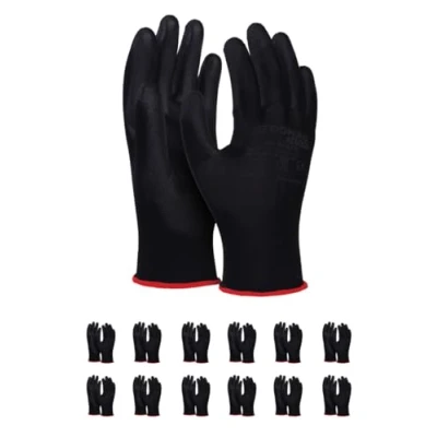 Bild av DONAU SAFETY monteringshandskar handskar/storlek 09, 12 par/katt. II/svart/handskar arbetshandskar av polyester/polyuretan/trädgård, byggare, mekaniker