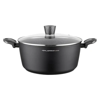 Bild av FLORINA Gryta Aluminium (6,1 l) I 28 cm Diameter Kastrull med Glaslock Non Stick Induktionsgryta Oval Perfekt för Induktionshäll, Gasspis och Elspis (Svart)
