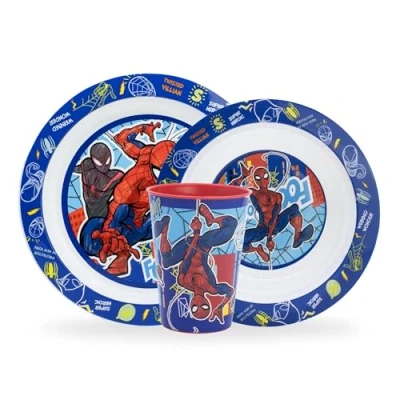 Bild av Sorrisini Återanvändbar barnservis, Avvänjning skedar, middagsset för småbarn, skålar plast set, barnservis barn, med tallrik, flingskål kopp, tallriksset Spiderman