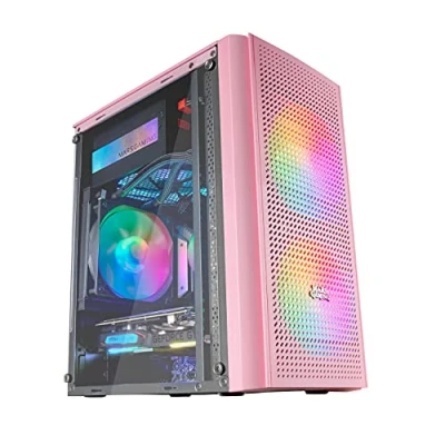 Bild av Mars Gaming MC300P rosa, Micro ATX PC hölje, härdat glas, meshfront, 3 x FRGB fläkt