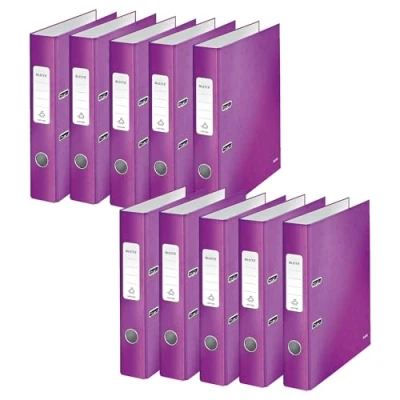 Bild av Leitz kvalitetsmapp 180, 10 pack, A4, smal, 5,2 cm ryggbredd, laminerad gråkartong, violett, WOW serien, designen kan variera, 10060062