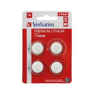 Bild av Verbatim Premium litiumknappceller CR2016 4 pack 3 V 80 mAh, litiumknappcellsbatterier för klocka bilnyckel fjärrkontroll kamera leksak &amp; Co, knappbatteri litiumbatteri
