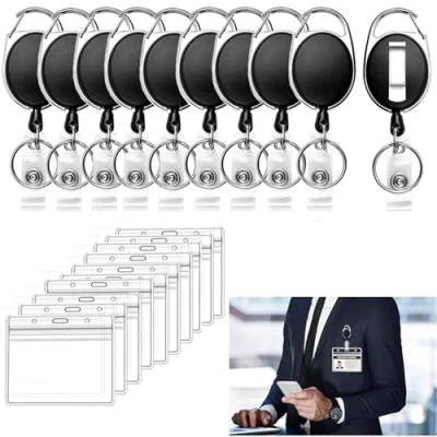 Bild av RXKFIGX 10 stycken nyckelringar utdragbara infällbara ID korthållare med karbinhake kort badge clips spolar hållare utdragbar för kortfodral