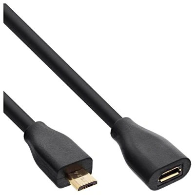 Bild av InLine 32730P mikro USB förlängning, 2.0 Micro B kontakt till hona, svart, guldpläterade kontakter, 3 m