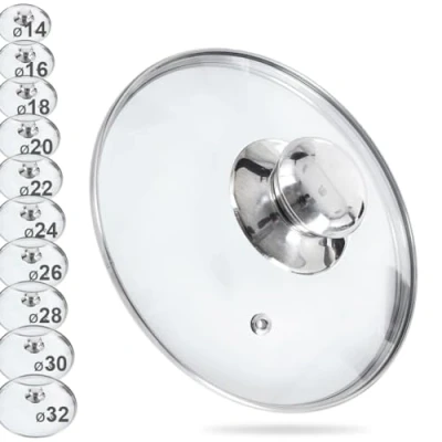 Bild av Orion group glaslock med rostfri ring för gryta och panna 14 cm) 14, 16, 18, 20, 22, 24, 26, 28, 30, 32 cm 200C värmebeständigt glas pannlock universellt lock