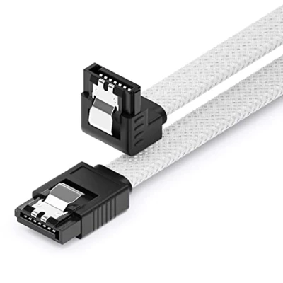 Bild av deleyCON 60 cm SATA 3 Kabel Nylon 6 Gbit/s Datakabel III Anslutningskabel Seriell ATA för Moderkort &amp; Hårddisk HDD SSD 1 S L Kontakt 90 Vinklad Vit