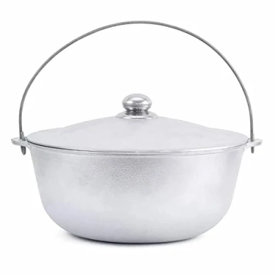 Bild av Aluminium kazan 8 l, av gjuten aluminium, tatarski, vattenkokare asien kruka tatarskij med bygel och lock turistgryta aluminiumpanna WOK handtag