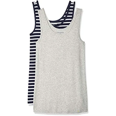 Bild av Amazon Essentials Women&#039;s Linne smal passform, Pack of 2, Ljusgrå ljung/Marinblå/Vit, XL