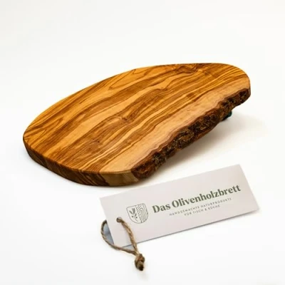 Bild av Olivholzbrett® skärbräda olivenAntipastibräda/liten serveringsbräda/brödbräda av olivNaturform/ingen eller knappt bark 20 cm