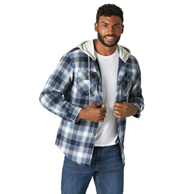 Bild av Wrangler Originals långärmad, quiltad och fodrad flanellskjortjacka med huva för herrar, L