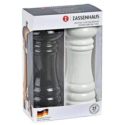 Bild av Zassenhaus kvarn set Berlin bokträ Presentset Svart och vit med steglöst justerbar keramisk fyllda kryddkvarnar 5,9 cm, H: 18 cm