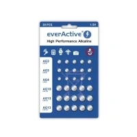 Bild av everActive Set 10x AG3, 5X AG4, AG 10, AG13 1,5 V, 30 x batterier, knappbatterier, alkalisk, mini, 3 års hållbarhet, stycken 1 blisterförpackning