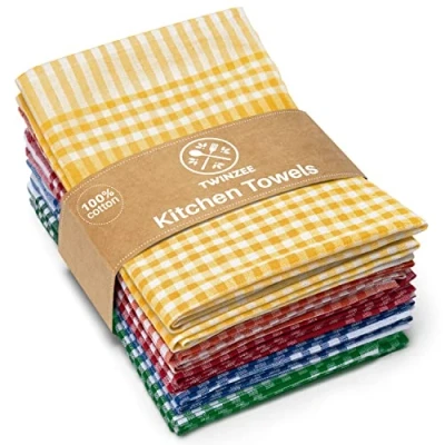 Bild av Twinzee Set med 10 diskhanddukar 100% bomull 47 x 67 cm Extra absorberande kökshanddukar för disk och händer 2 blå, röda, gröna, orange, gula