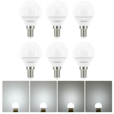 Bild av Linkind E14 LED glödlampa, dimbar P45 golfbollslampor, liten Edisonskruv (SES), 5 W (40 ekvivalent), 000 K dagsljus vit, 470 lm, CE/RoHS/ErP certifierad, 6 pack