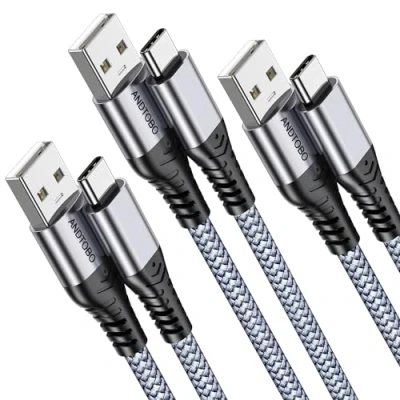Bild av USB C kabel, [3 Pack] 3.1A till Snabbladdning Nylon Flätad laddare Kompatibel med iPhone 15/15 Pro/15 Plus/15 Pro Max, Samsung S21 S22 S23 S20 S10 S9, Note 20, Pixel 7 (1M)