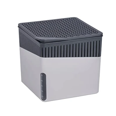 Bild av WENKO avfuktare Cube, minskar mögel och lukter, uppsamlingsskål med 500 g granulatblock, rymmer upp till 800 ml fukt, mått (BHT): 13 x cm, i grått