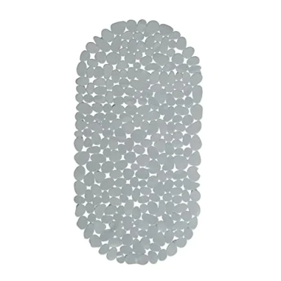 Bild av Relaxdays badkarsmatta, stendesign, halkfri bad eller duschinsats, sugkoppar, L x B: 66,5 34,5 cm, vit, 0,5 cm