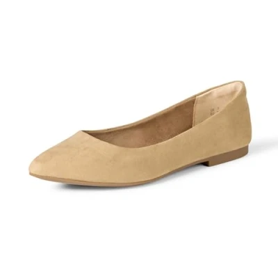Bild av Amazon Essentials dam spetsig tå balett platt, Beige mikrosuede, 8, mikromocka, 8 US