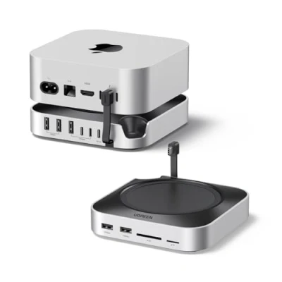 Bild av UGREEN Mac mini M4 Dock USB C Hub Stativ för M4/M4 Pro med M.2 NVMe SSD Expansion 7 portar 10Gbps SD/TF