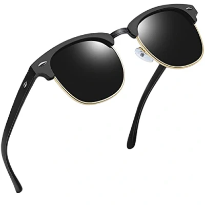 Bild av Joopin Klassiska Solglasögon Herr Dam med UV 400 skydd och Retro Halvram Polariserade Fiske Sunglasses Unisex för Körning Golf Matt Svart Ram