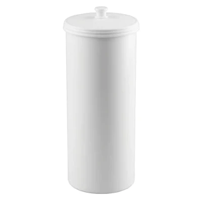 Bild av iDesign Kent Fristående toalettrullehållare, toalettpappershållare i plast med lock, Essential toalettpappersförvaring, vit, 16.002 x 39,37 cm