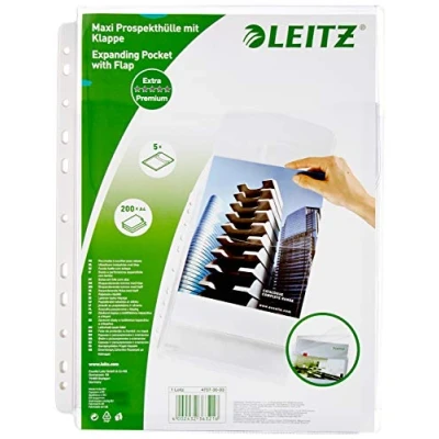 Bild av Leitz Maxi Broschyrfodral set med flikar, 5 stycken, A4 format, expanderbart, kapacitet för 200 ark, 0,17 mm PVC hårdfolie, 47573003