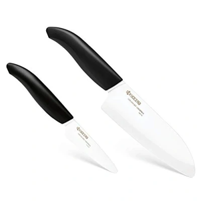 Bild av KYOCERA Keramikmesser GEN Serie FK 2PC WH3 Santokumesser und Schälmesser mit weißer Keramikklinge weißem Griff. Extrem scharf, ultraleicht deutlich länger scharf. Klingenlänge: 14 7,5 cm