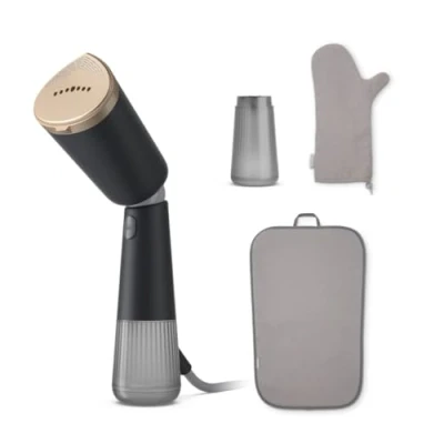 Bild av Philips handhållna steamer 5000 Series stilren och kompakt, justerbart huvud, snabb uppvärmning, aktivt uppvärmd ångplatta, säker för alla tyger, tillbehör, kolgrå (STH5030/80)