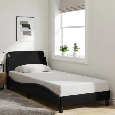 Bild av vidaXL Sängram med huvudgavel svart 80x200 cm tyg, säng, sovrumsmöbel, sängbotten, sängar, sovrumsmöbler, enkelsäng, enkelsängar, tygsäng, tygsängar