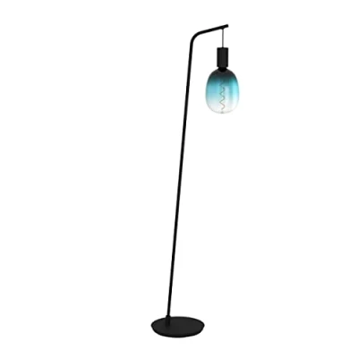 Bild av EGLO golvlampa Cranley, minimalistisk golvbelysning av metall i svart, lampa vardagsrum med strömbrytare, vardagsrumslampa E27 uttag för synlig glödlampa