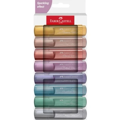 Bild av Faber Castell 254678 254676 Metalliska Överstrykningspennor Set om 8, Med Precision Mejselspets, Vibranta Metall Färger, Ergonomisk Platt Design