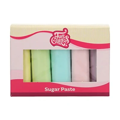 Bild av FunCakes Fondant Multipack pastellfärger: Lätt att använda, smidig, flexibel, mjuk och perfekt för dekorera kakor, halal, kosher glutenfri. 5 färger, x 100 g