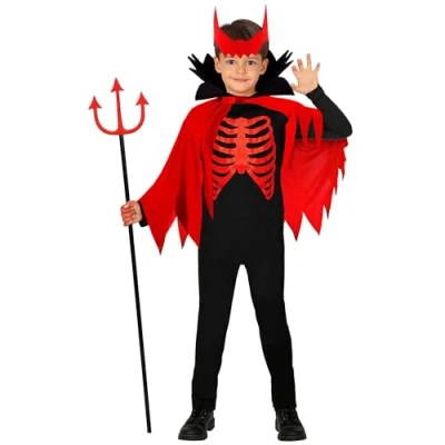 Bild av Barnläskig djävul 140 cm kostym medium 8 10 år (140 cm) för halloween Lucifer Satan maskeraddräkt