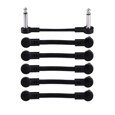 Bild av Rayzm gitarr lappkabel, 6,35 mm vinklad instrument jumper kabel för gitarr/bass effekter pedaler, 5 cm pedal board kablar (6 pack)