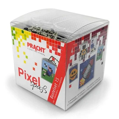 Bild av Pixel P90035 63501 roligt pysselset 15, för att designa 4 nyckelringar (medaljonger) barn, enkelt plugin system, utan strykning och limning, stenar av bioplast