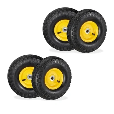 Bild av Relaxdays 4 x säckkärrhjul 4,10/3,50 4, luftdäck reservhjul, 16 mm axel, 136 kg, stålfälg, 260 85 mm, svart gul