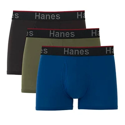 Bild av Hanes Men&#039;s Moisture Wicking Anti Chafing Boxer Briefs, 3 Pack in Black/Blue/Olive, X Large