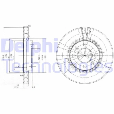 Bild av DELPHI BG2619 Disque de frein 280 25 4 ventilé huilé non traité sans roulement roue, bague ABS SAAB: 9000 5 portes