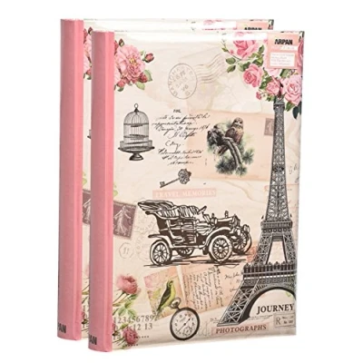 Bild av ARPAN Vintage resefotoalbum anteckningar dra i fodral fotoalbum för 300 6 x 4 tum/10 15 cm foton CD/DVD ficka anteckningskort (set med 2)