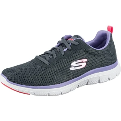 Bild av Skechers Flex Appeal 4.0 lysande Vie Dam Sneaker Low Top Trainers, Träkol nät lavendel trim, 39.5 EU