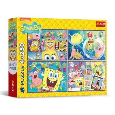 Bild av Trefl pussel 4 i 1: SpongeBob, Svampbobs galna värld x 250 bitar Set med fyra för tonåringar