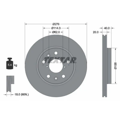 Bild av TEXTAR PRO 92204703 Disque de frein 276 20 05/10 114,3 ventilé l&#039;extérieur revêtu sans boulon fix roue, moyeu roue SUZUKI: SWIFT 3