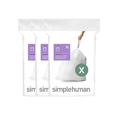 Bild av simplehuman CW0272 kod X anpassad passform papperskorg storpack vit plast (3 paket med 20, totalt 60 linjer)