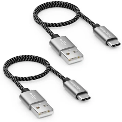 Bild av deleyCON USB C Kabel SET (2 Stycken 0,30m Vardera) 30 cm Kort Nylon Laddningskabel Datakabel Typ Plugg i Metall Laddning och Synkronisering av Mobiltelefon Smartphone