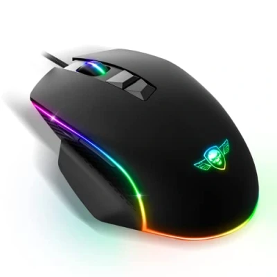 Bild av Spirit Of Gamer Pro M1, trådbunden spelmus, 7 programmerbara knappar, 8000 DPI optisk sensor, anpassningsbar RGB bakgrundsbelysning, ergonomisk mus med tumstöd, kompatibel speldator