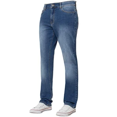 Bild av Enzo Herr klassiska raka ben stretch jeans basic arbete denim byxor alla midjestorlekar, BLÅ, 40W X 32L