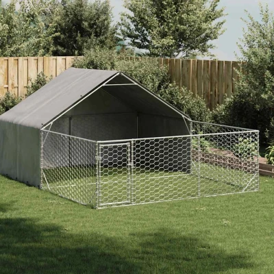 Bild av Hundkoja för utomhusbruk med gård 4x3x1,9 m galvaniserat stål